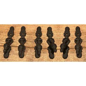 Six (6) Cast Iron Vertical Hinged Cabinet Drawer Pulls Handles Six (6) 0184-0208